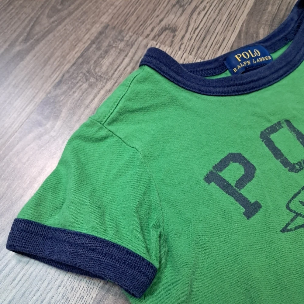 Polo Ralph Lauren Polo Athletic Dept Green T Shirt Navy Trim Size 2T Graphic Tee